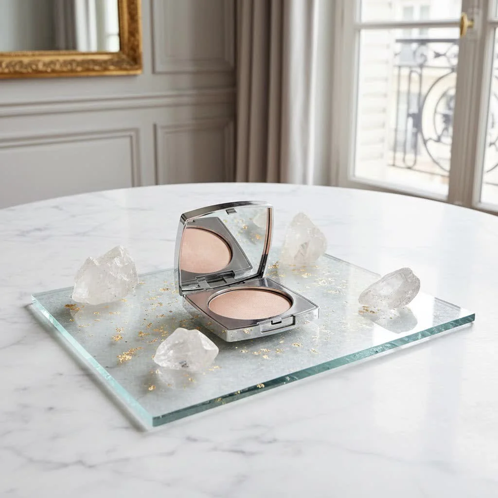 Green face powder compact with a brush